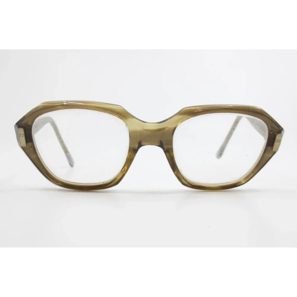 American Optical Flex-Fit Vintage Eyeglasses Olive Green Geometric Frame 5 1/2 S